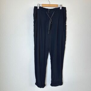 Wilfred Aritzia Black Pleated Tapered Crepe Silk Lined Drawstring Pants Size M